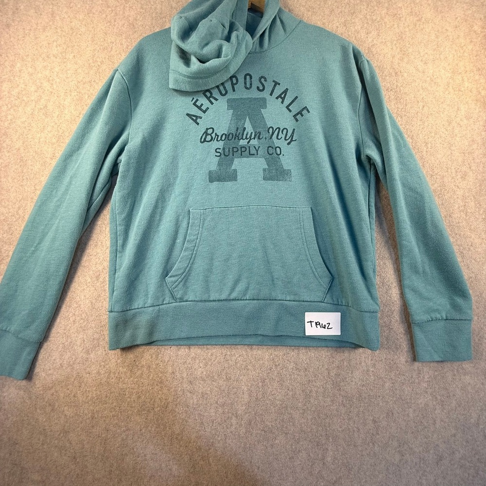 Aeropostale Brooklyn NY Supply Co Graphic Hoodie Teal Blue Mens Large L Pullover